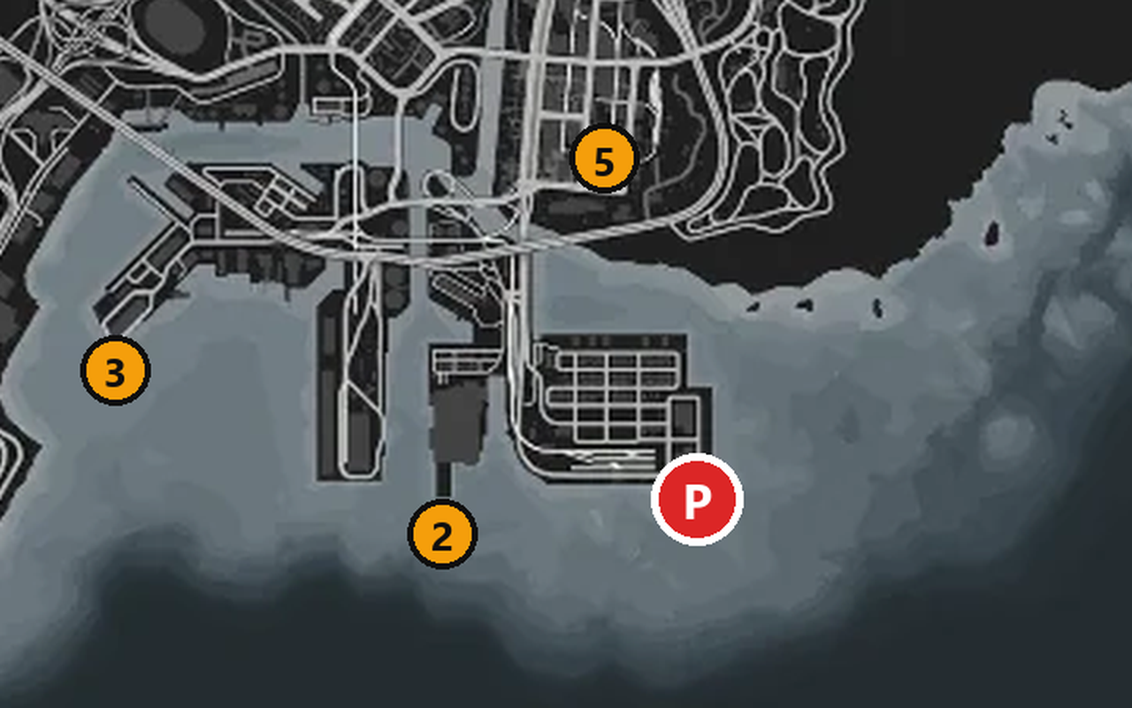 Mapa do porto de Los Santos com o pátio do caminhoneiro marcado