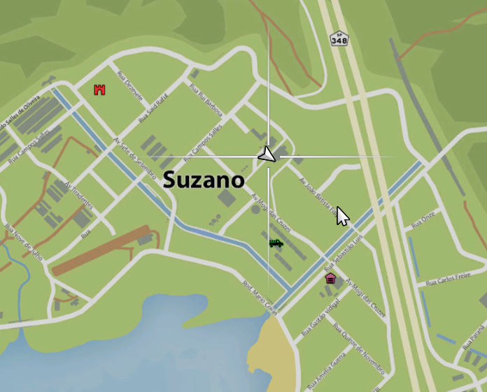 Mapa de Suzano com a posição da loja de maconha