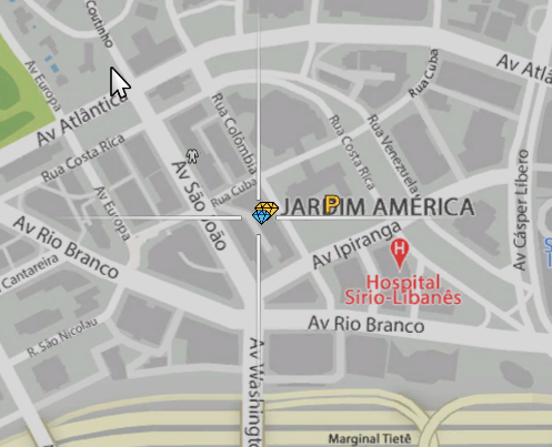 Mapa com a posição da Compradora de Joias